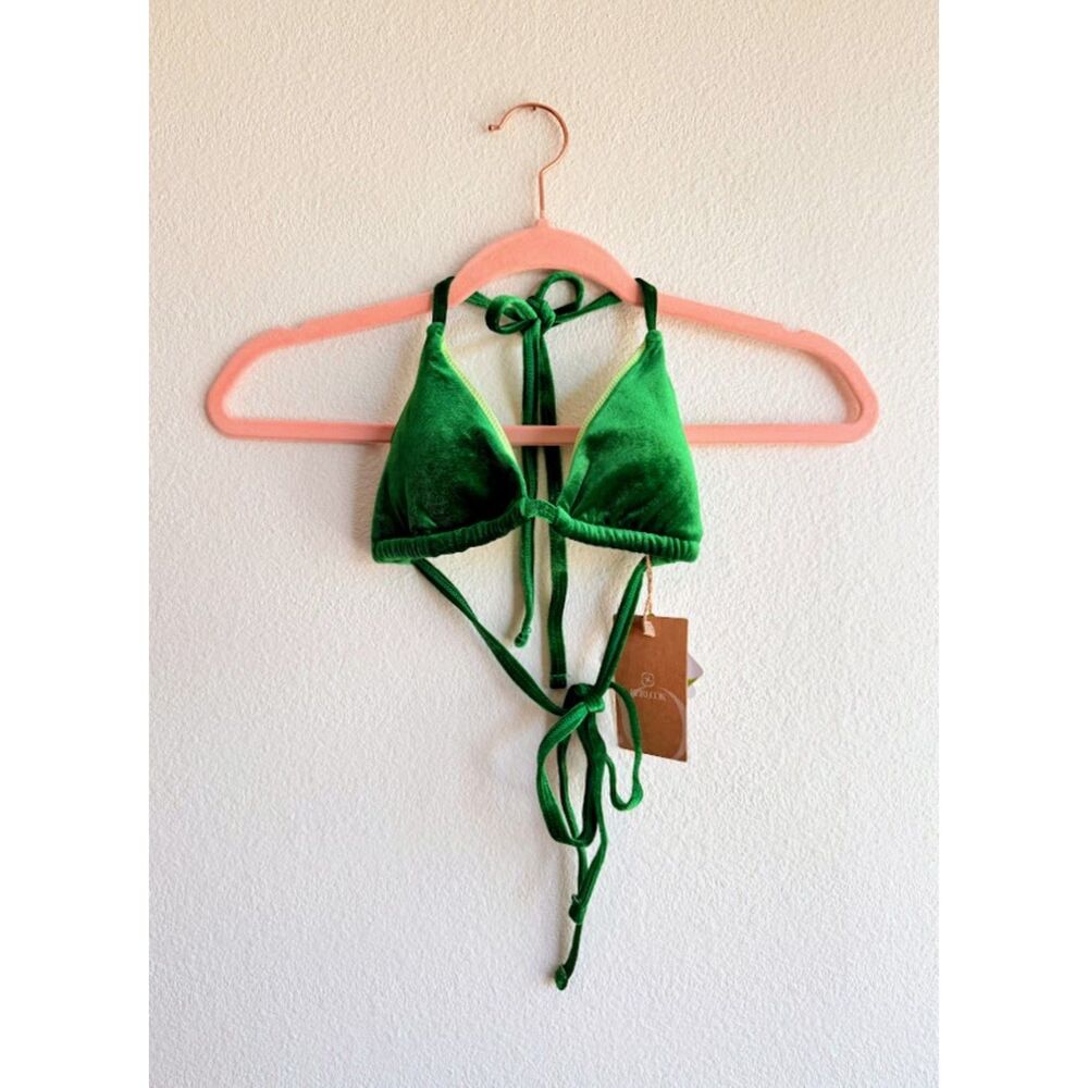 Berlook Emerald Green Velvet Triangle Bikini Top with Removable Cups size XS NWT